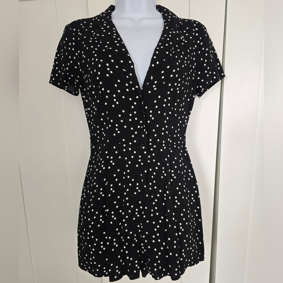 EUC Forever 21 Retro Black & White Polka Dot Pinup Romper - Picture 2 of 10
